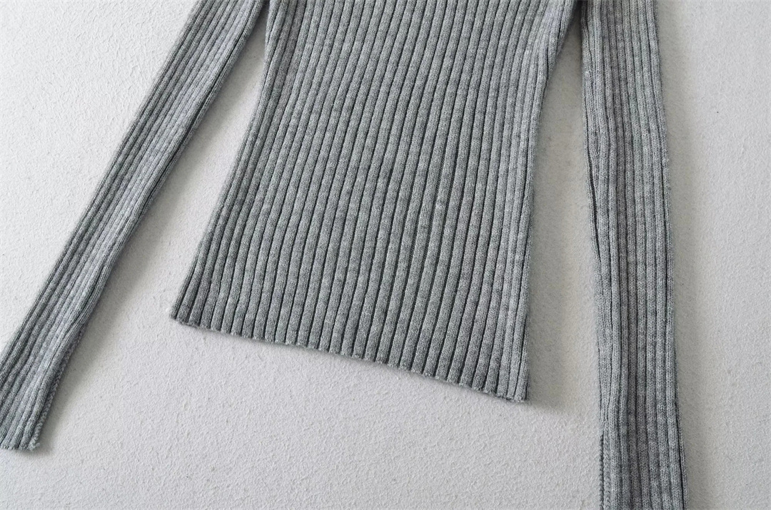 Plain Ladies Deep V Body-Hugging Knitted Sweater