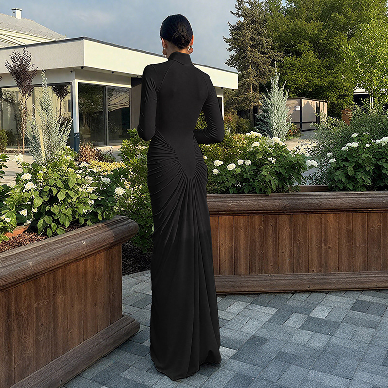 Bodycon High Neck High Waist Polyester Spandex Dress