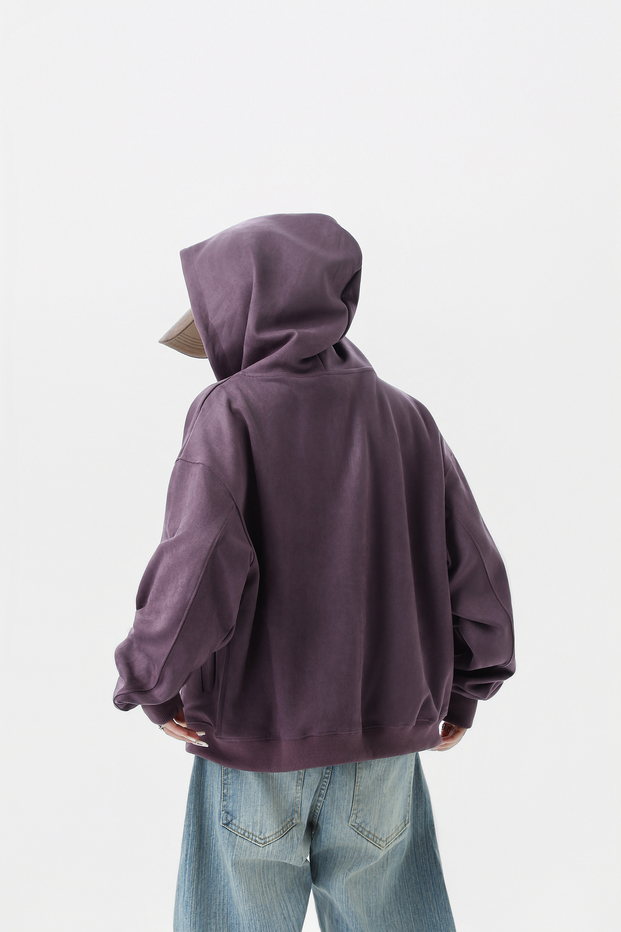 Suede cardigan zipper hoodie