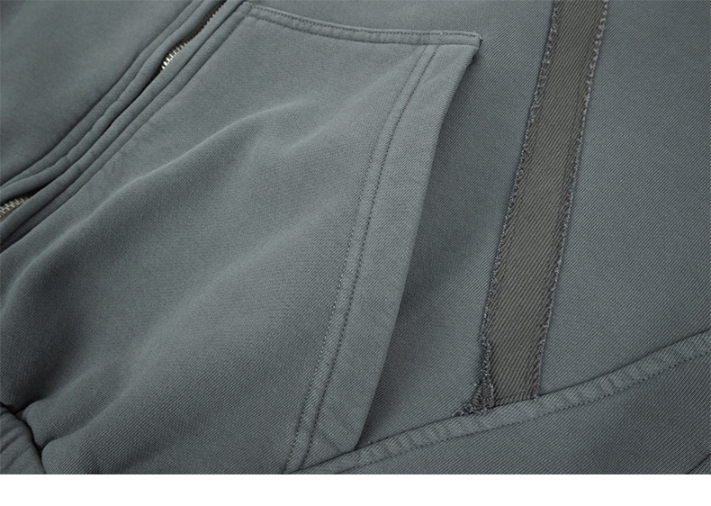 Utility Distressed Cotton Insulated Full-Zipper Embroidery Hoodie