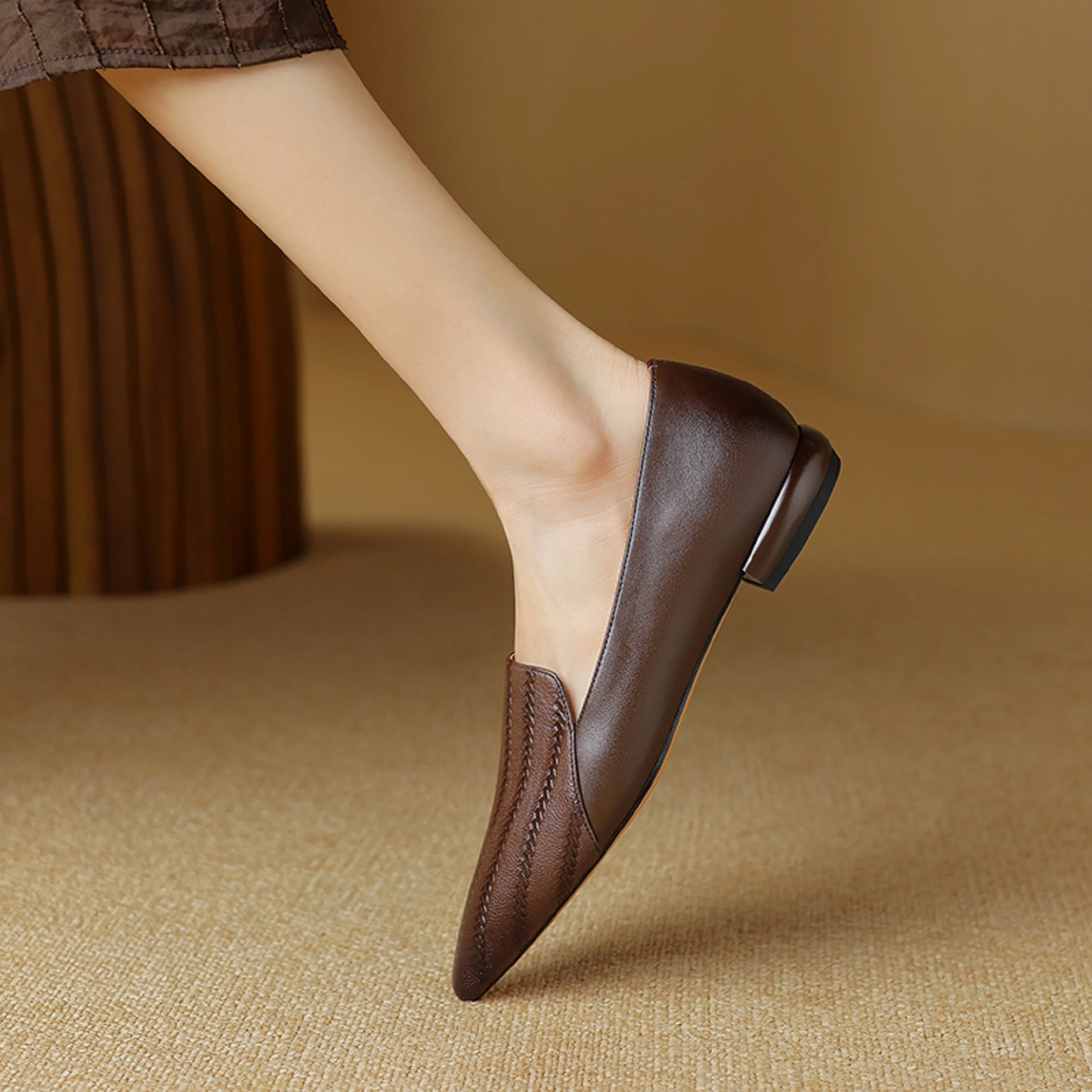 Premium Sheepskin Kitten Almond Pumps