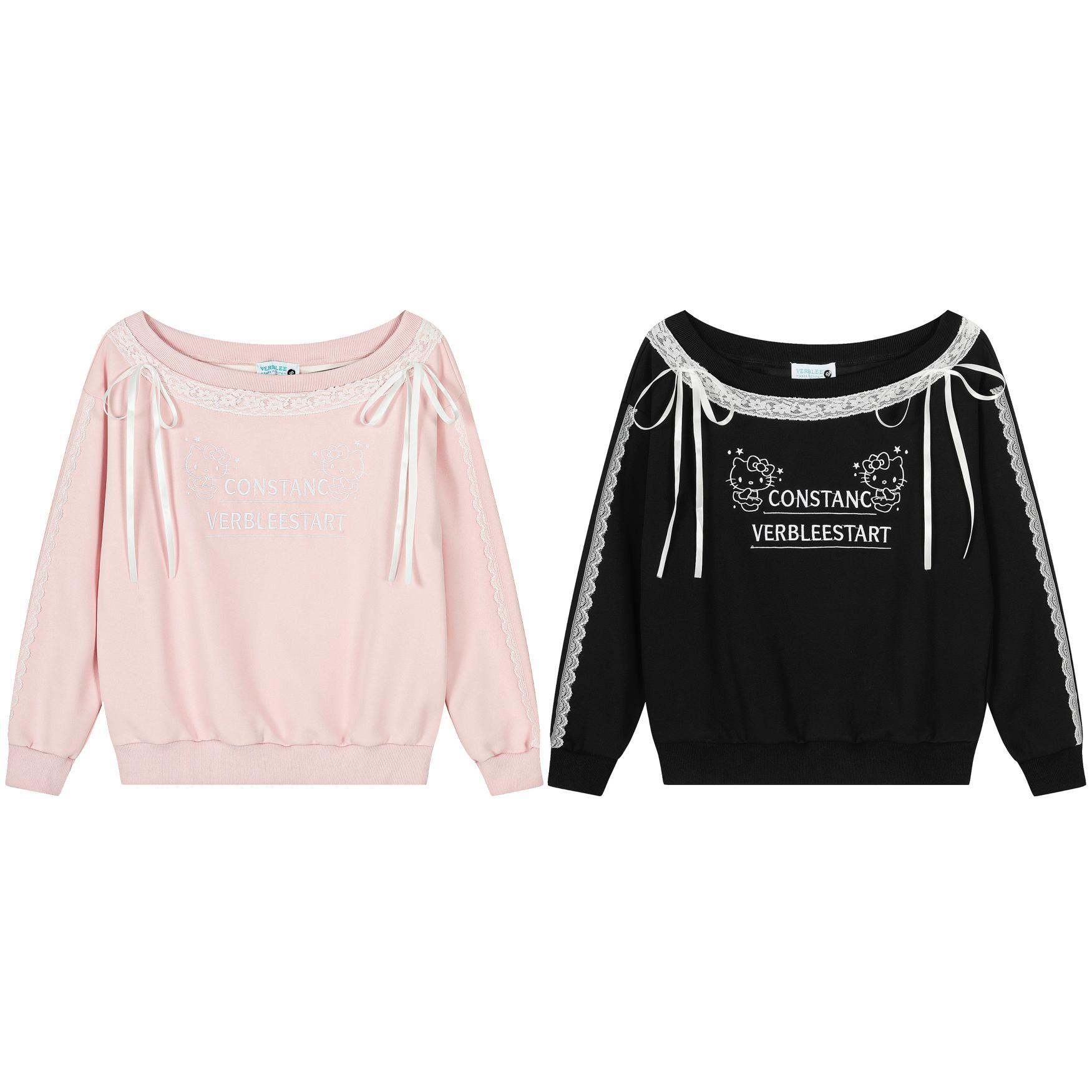 Bardot Hoodie With Ribbon Detail And Character Graphic
