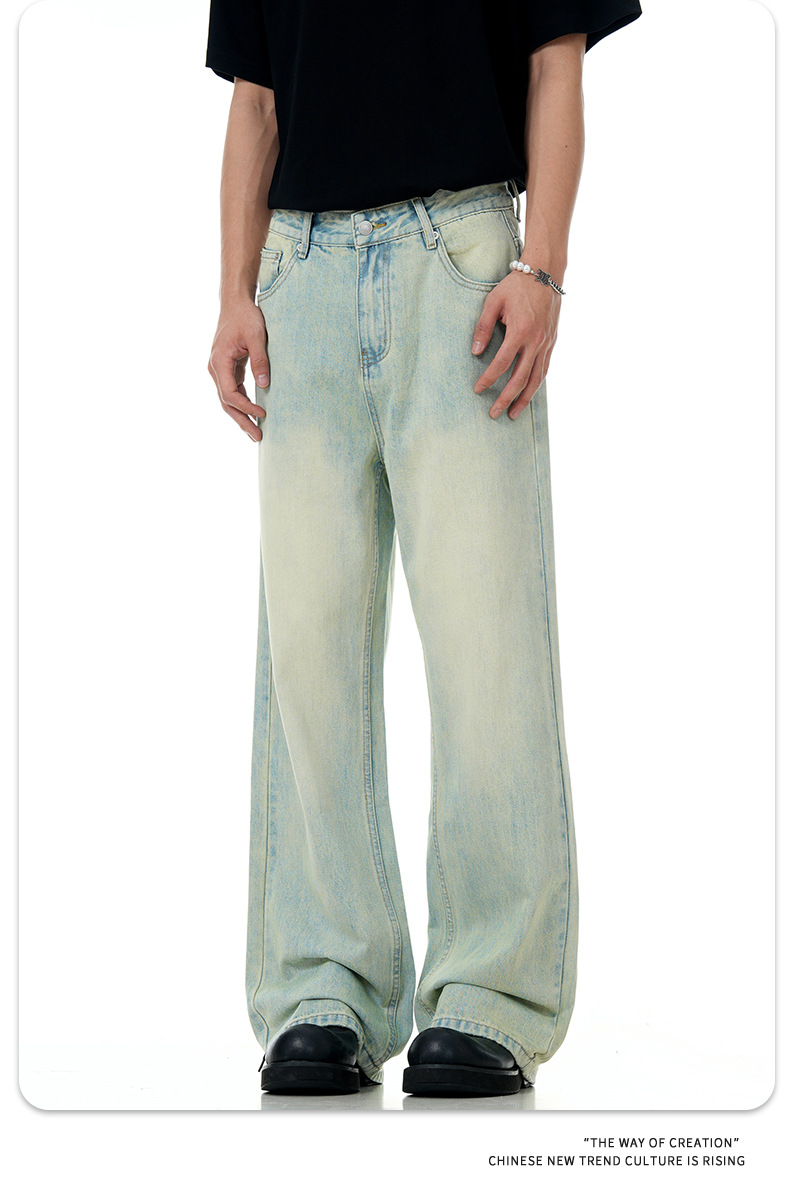 Light Blue Denim Pants for Men and Women Three-Dimensional Slimming Casual Loose Long Pants