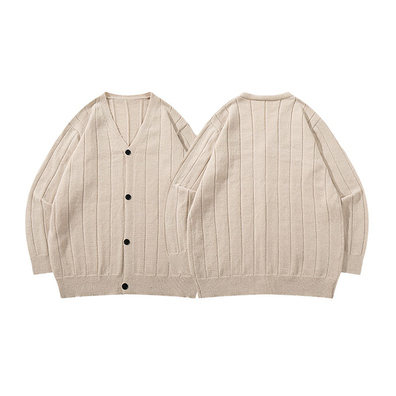 Simple Lazy Style Sweater Autumn Winter Loose V-neck Single Breasted Long Sleeve Knitwear
