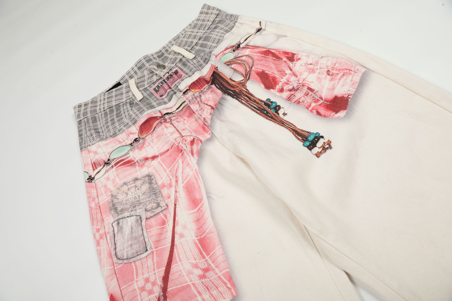 Street Retro High-End Scarf Print Design Unisex Loose Knife-Edge Jeans