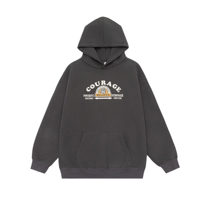 Retro Oversized Cotton Blend Lettering Hoodie