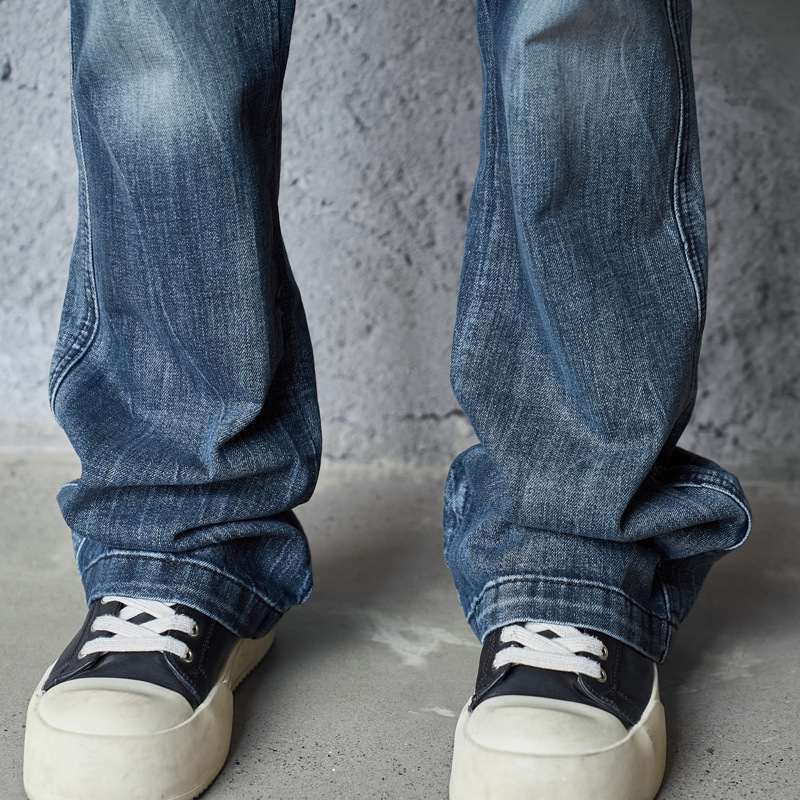 Retro Washed Lightning Pattern Men's Long Pants, INS Autumn Trendy Streetwear, Cool and Versatile Slightly Flared Jeans