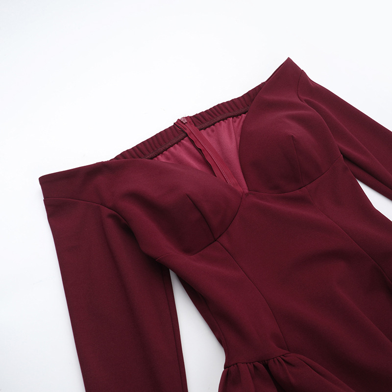 Curve-Defining Flared V-Neck Full Sleeve Dress