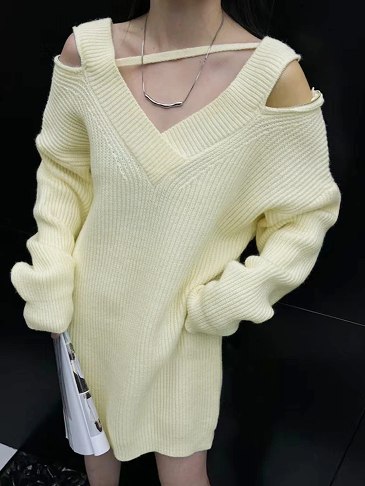 Slouchy Plunging Bardot Colorblock Zip Sweater