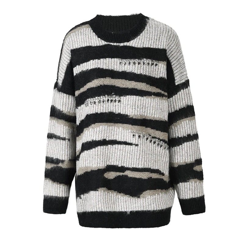 Ladies Relaxed Polyester Sweater Crew Two Tone