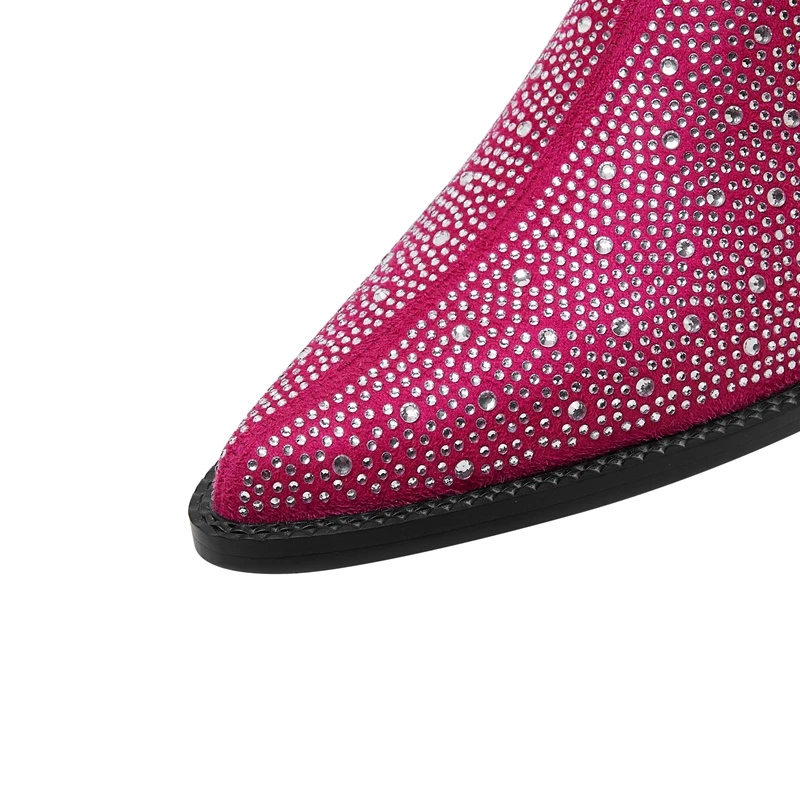 Ladies Tapered Toe Chunky Suede Crystal Mules