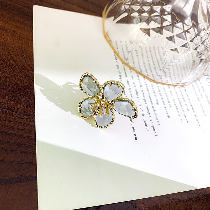 Crystal Flower Ring Fashion Open Ring