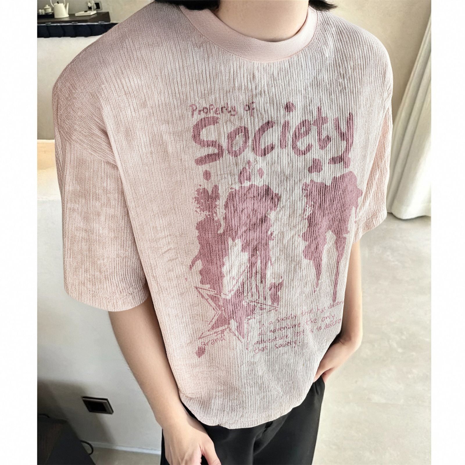 Unisex American Loose Fit Polyester Tee Digital Letters