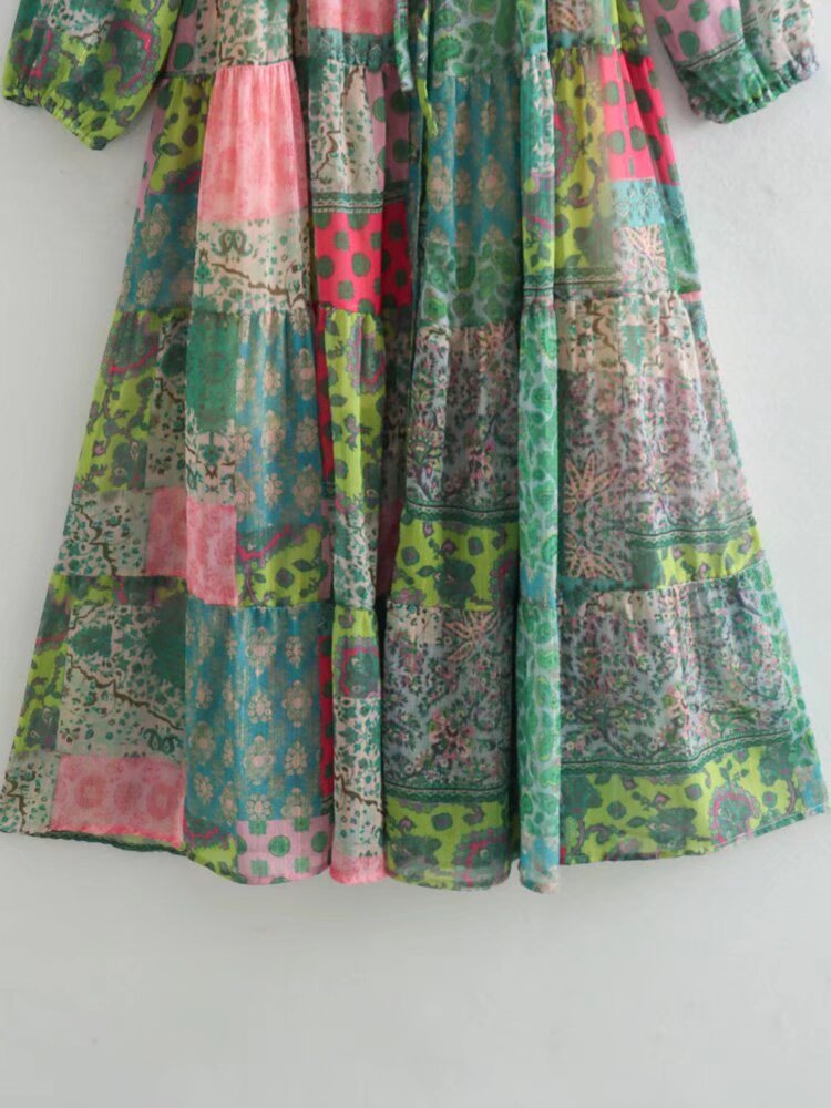 Women's Clothing V-neck Long-sleeved Printed Dress