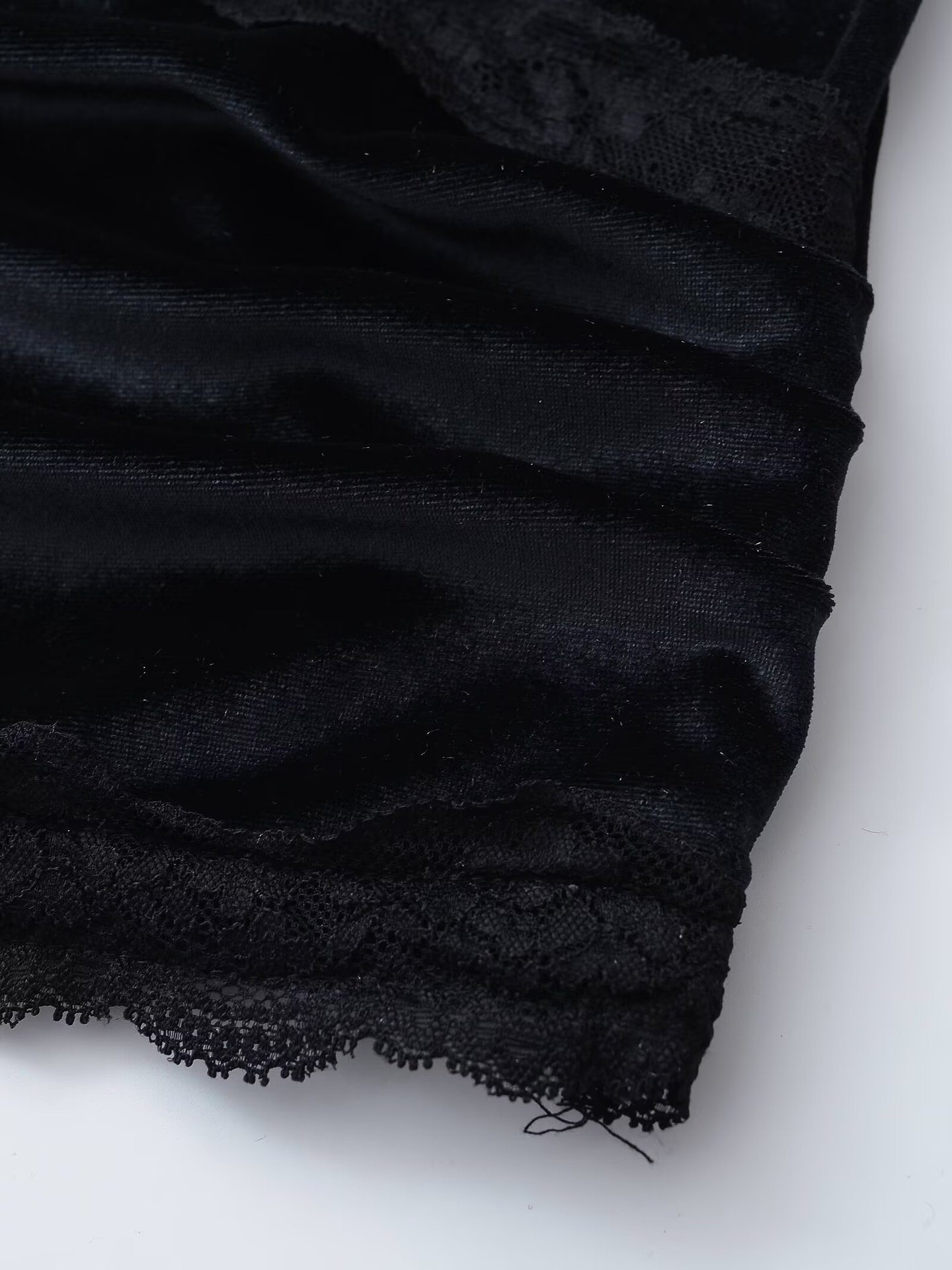 Cross-Over Lapel Velvet Spliced Lace Trim Sexy Camisole