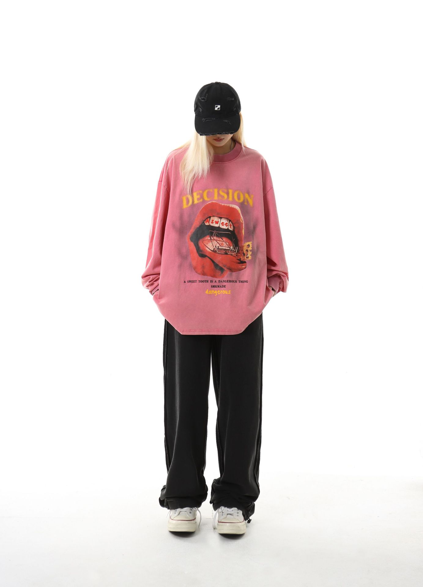 Cotton Long Sleeve Kiss Graphic Hoodie