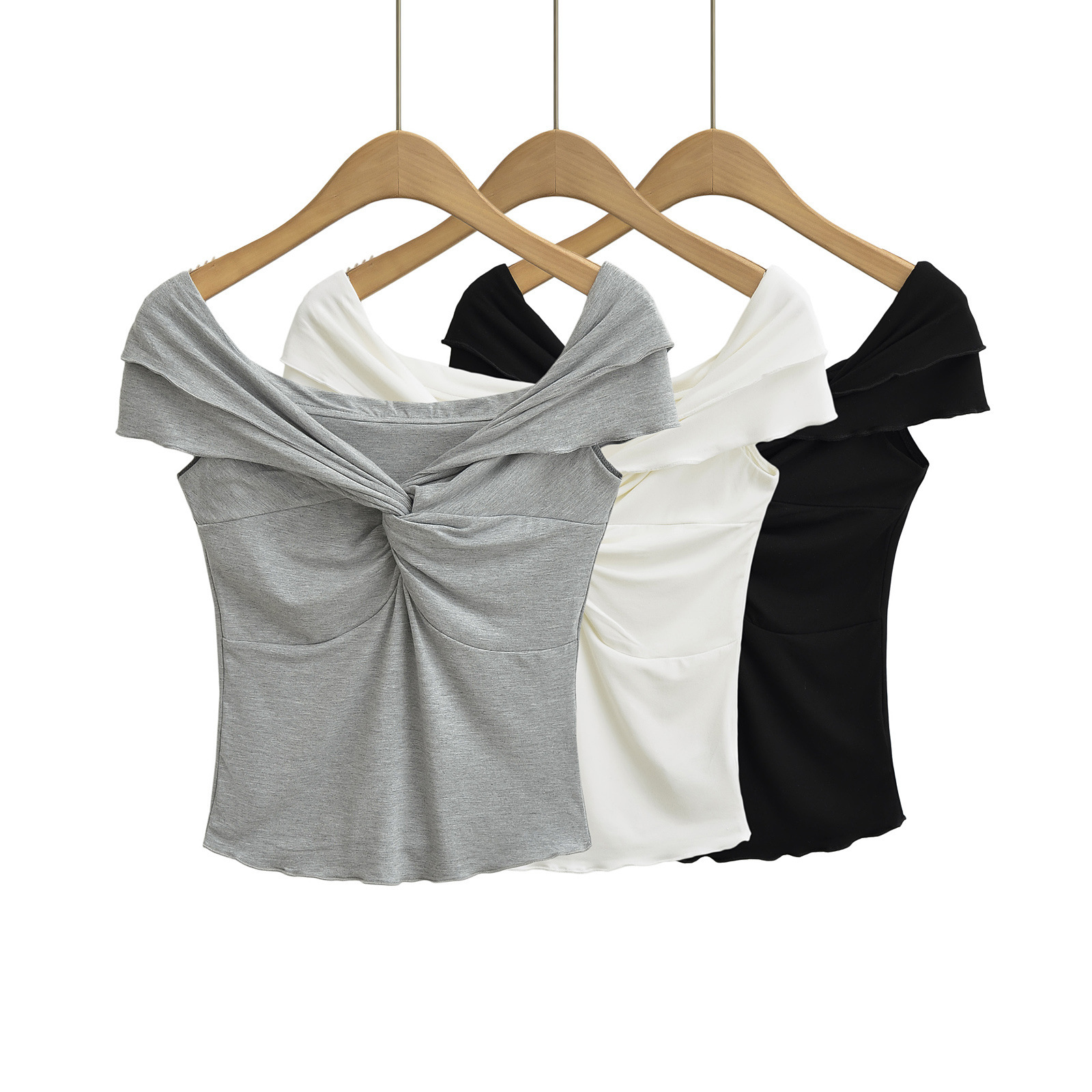 Sexy Asymmetric Neckline Cropped Sleeve Shirt