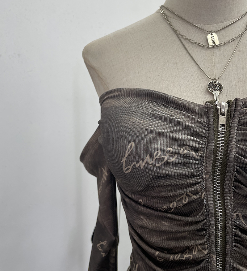 Polyester Smudge Print Open-Front Full-Sleeve Cropped Tee