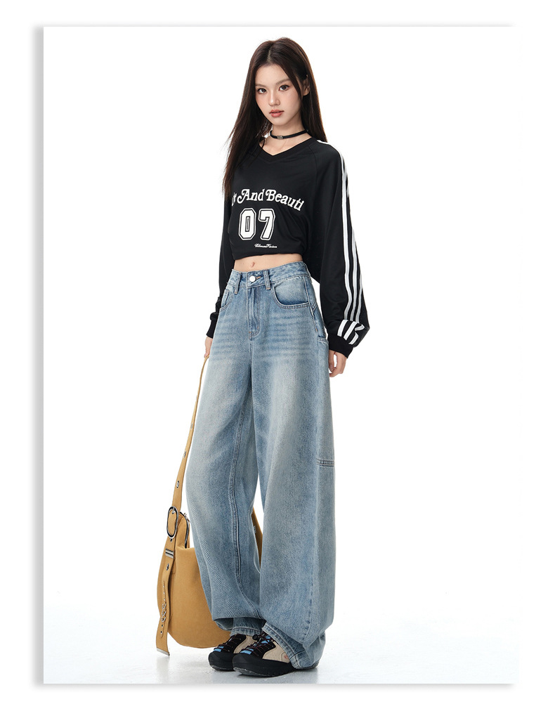 Women's Wide Leg Jeans Design Loose Fit Straight Leg Floor-Length Pants