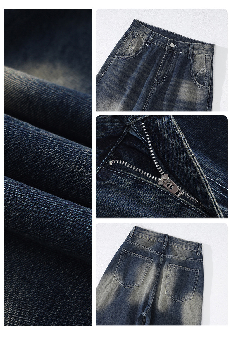 Women's Wide-Leg Jeans Low-Waist Loose Washed Straight Pants