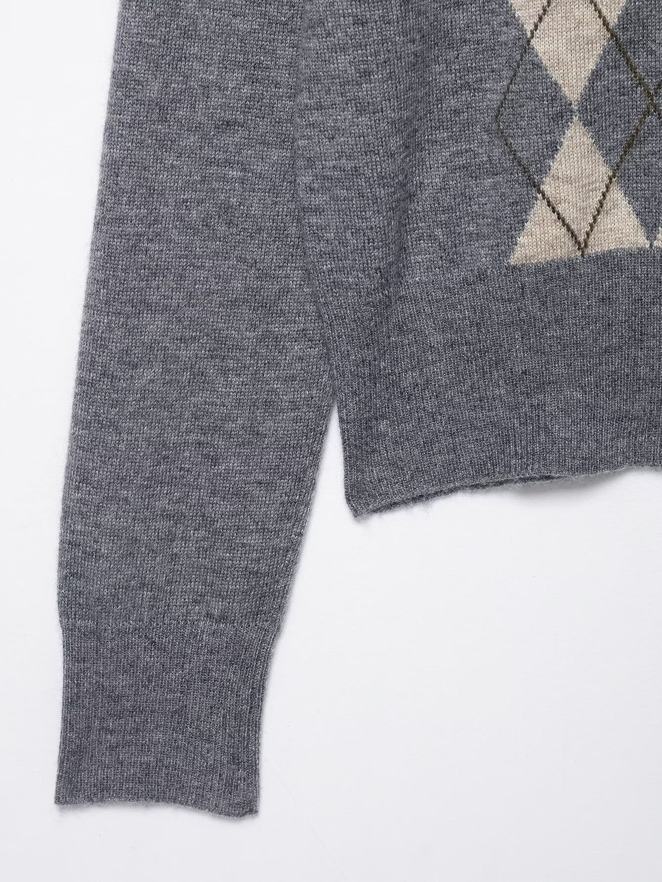 Crew Neck Button Front Geometric Print Polyester Sweater