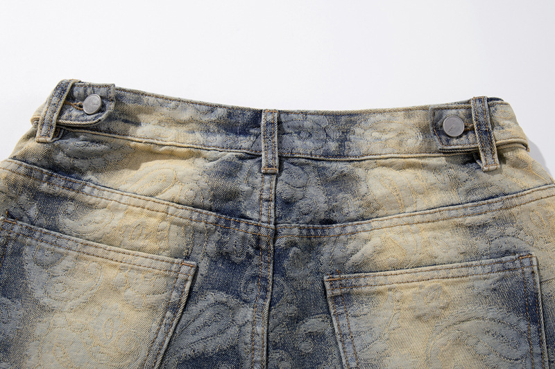 Street Washed Spray Monkey Jacquard Gradient Knife-Edge Denim Pants Men Women High-Quality Fashion Brand Wide-Leg Pants