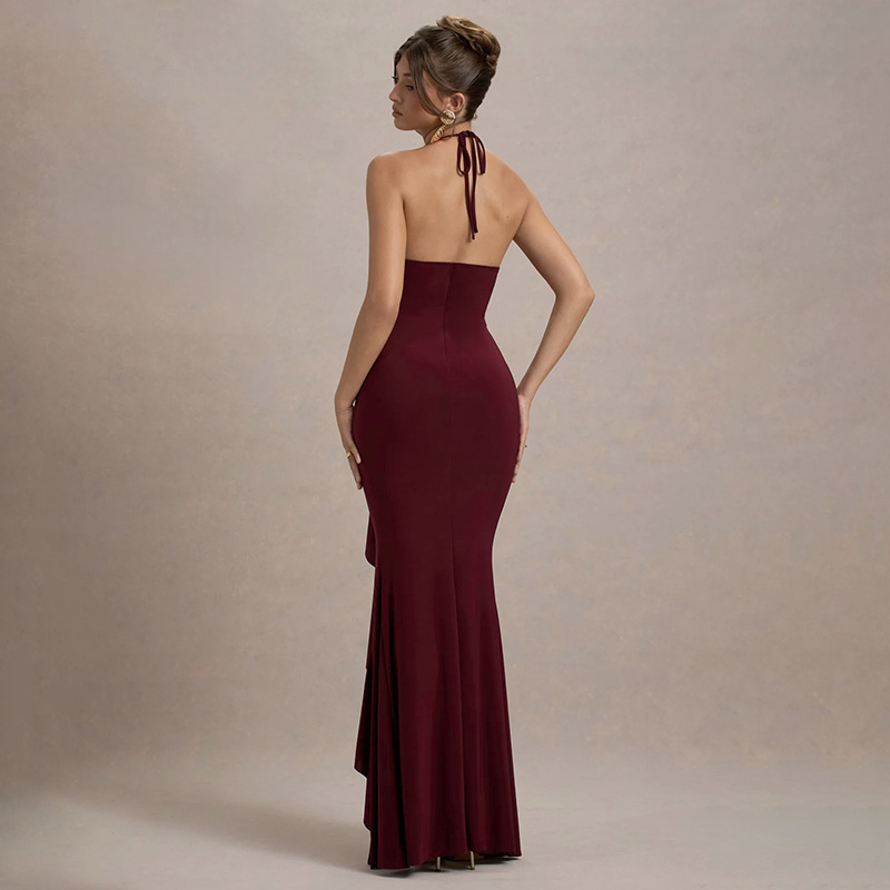 V-Neck Asymmetric 3D Floral Side Split Dress