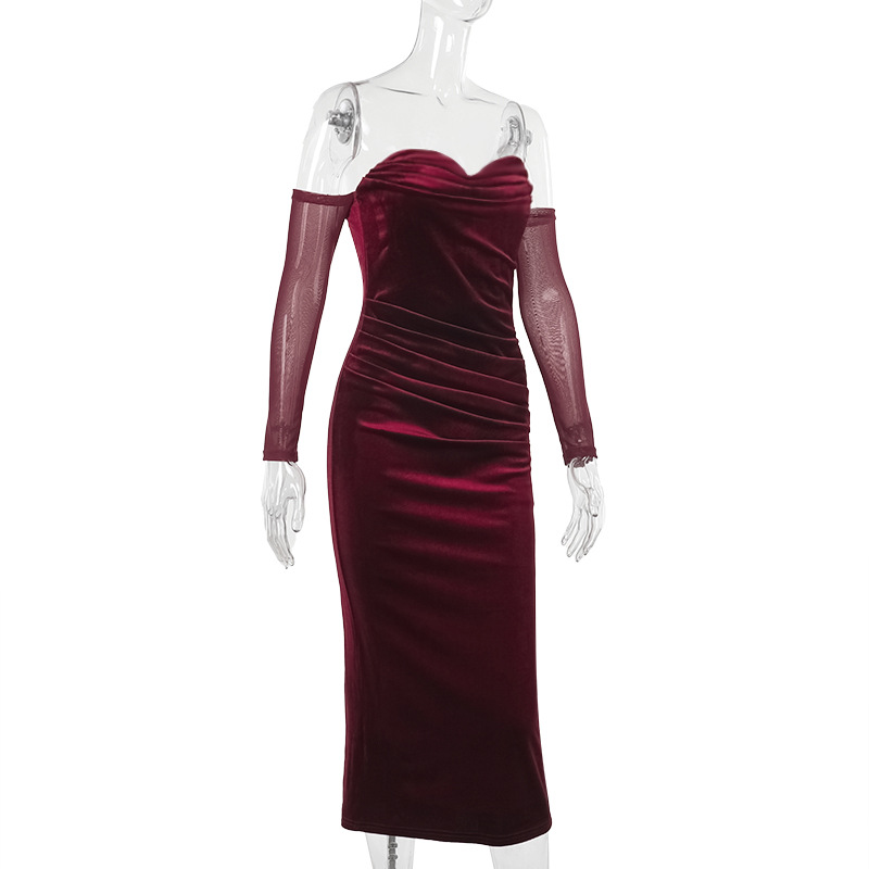 Long Sleeve Asymmetric Polyester Straight Dress