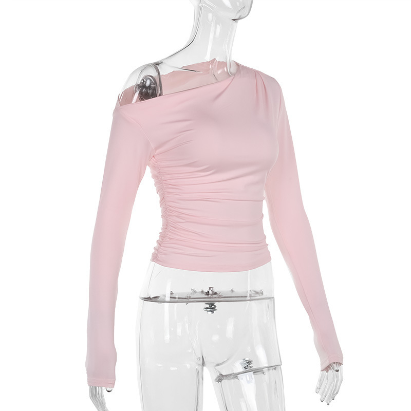 Diagonal Neckline Polyester Spandex Top