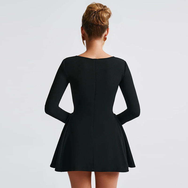 Square Neck Full Sleeve Umbrella Mini Dress