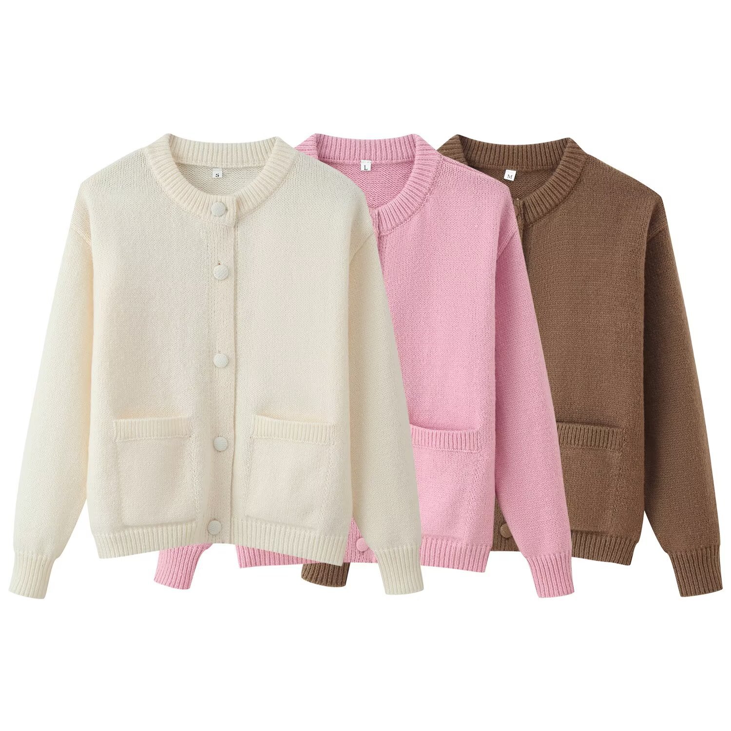 Classic Women's Plain Long Sleeve Polyester Cardigan