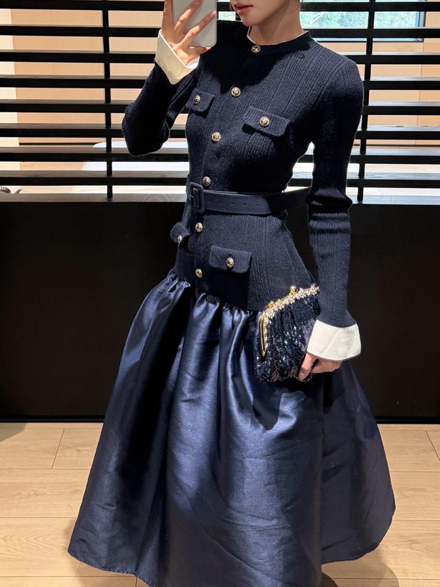 Navy Round Neck Knit Maxi Dress