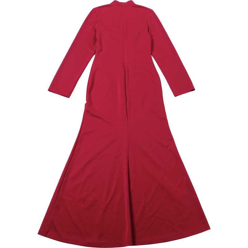 Plunging Neckline Long Sleeve Cinched Torso Vented Dress
