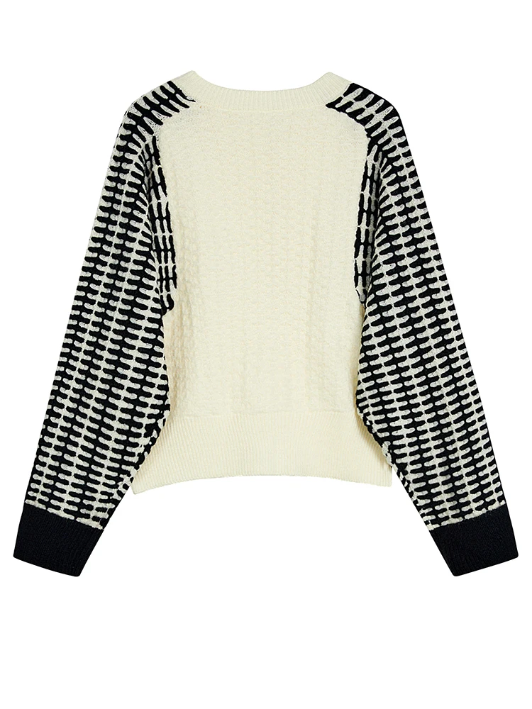 Ladies Oversized Acrylic Contrast Panel V Neck Cardi