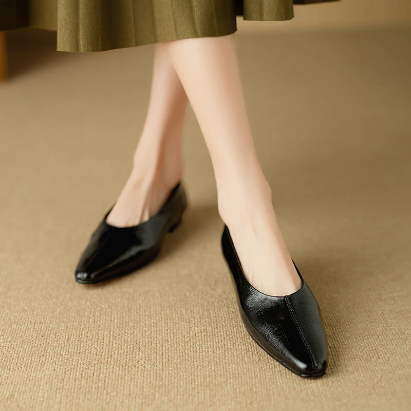 Fashion Genuine Leather mid heels woman elegant Loafer office lady square toe party pumps