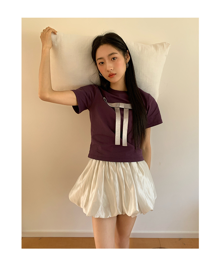 Ladies' Body-Hugging Round Neck Tie Front T-shirt