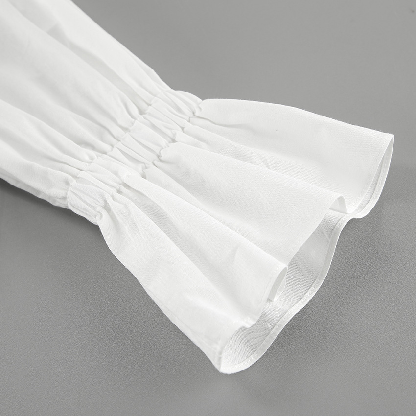 Slim Fit Cotton V-Neck Long Sleeve Frilled Blouse