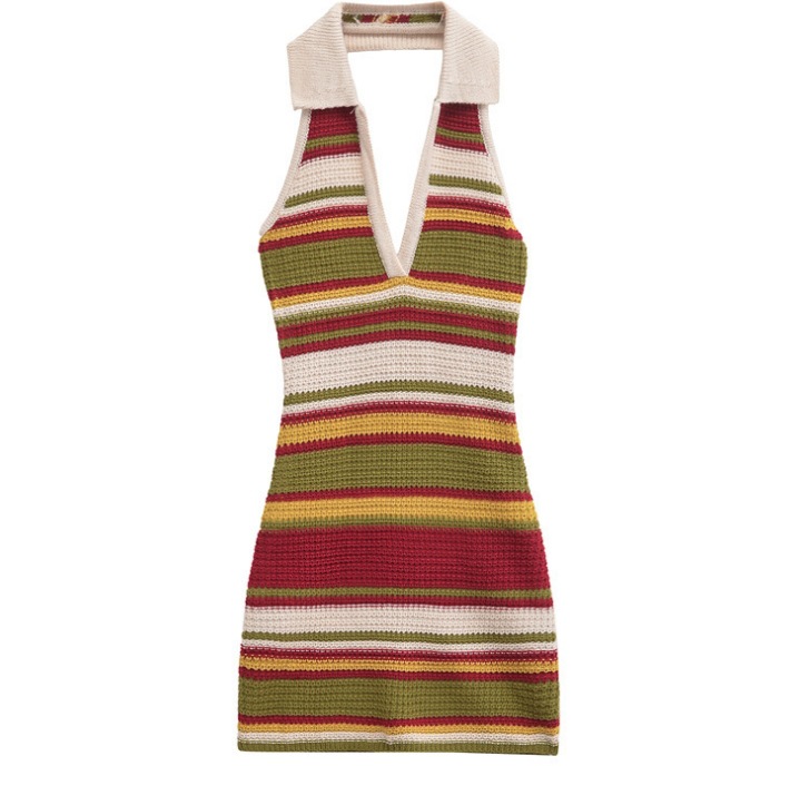 Sexy Off-the-Shoulder Backless Bodycon Striped Dress for Women