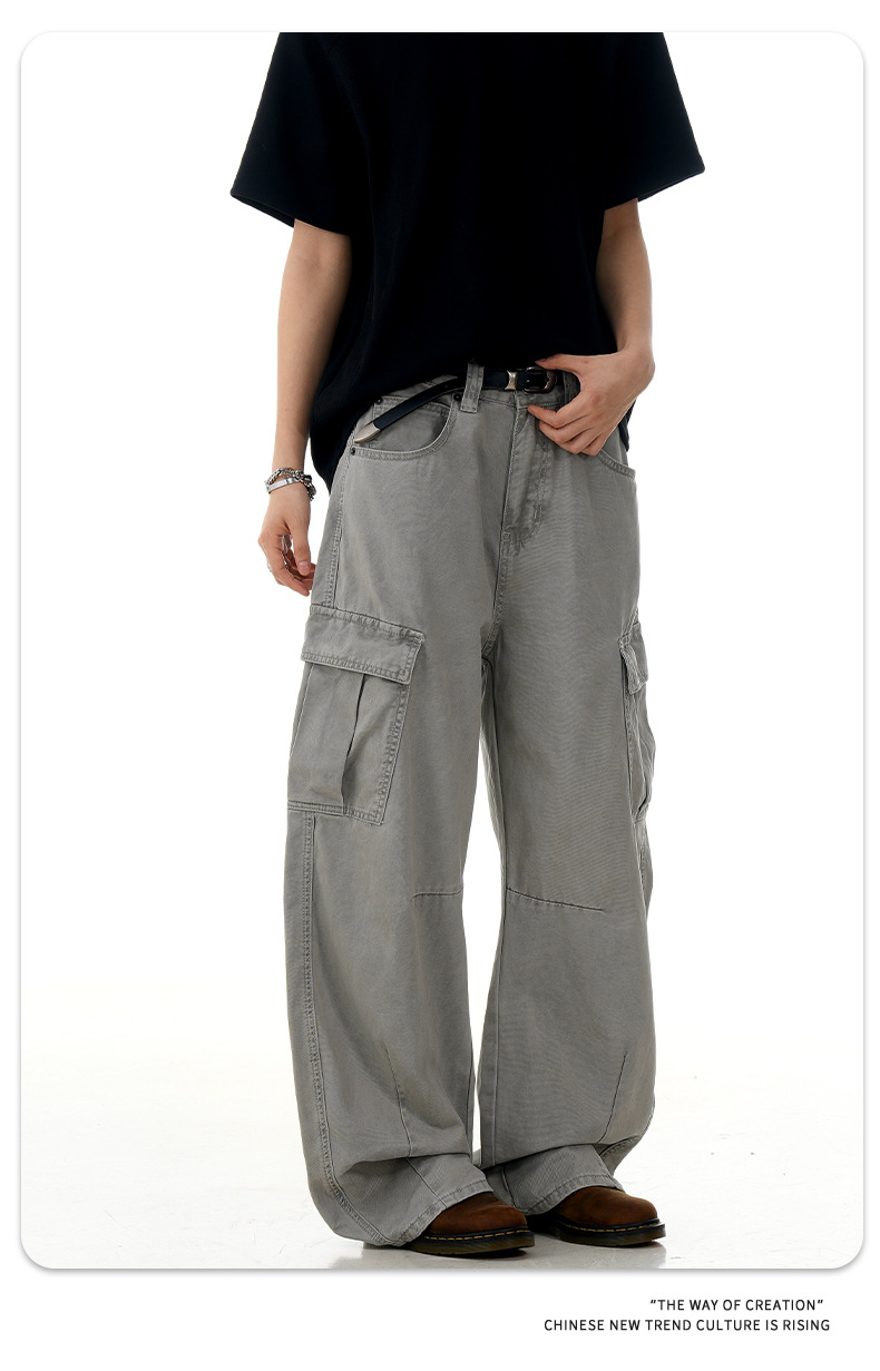 Curved Knife Work Pants for Men and Women Loose Casual Multi-Pocket Trendy Long Pants