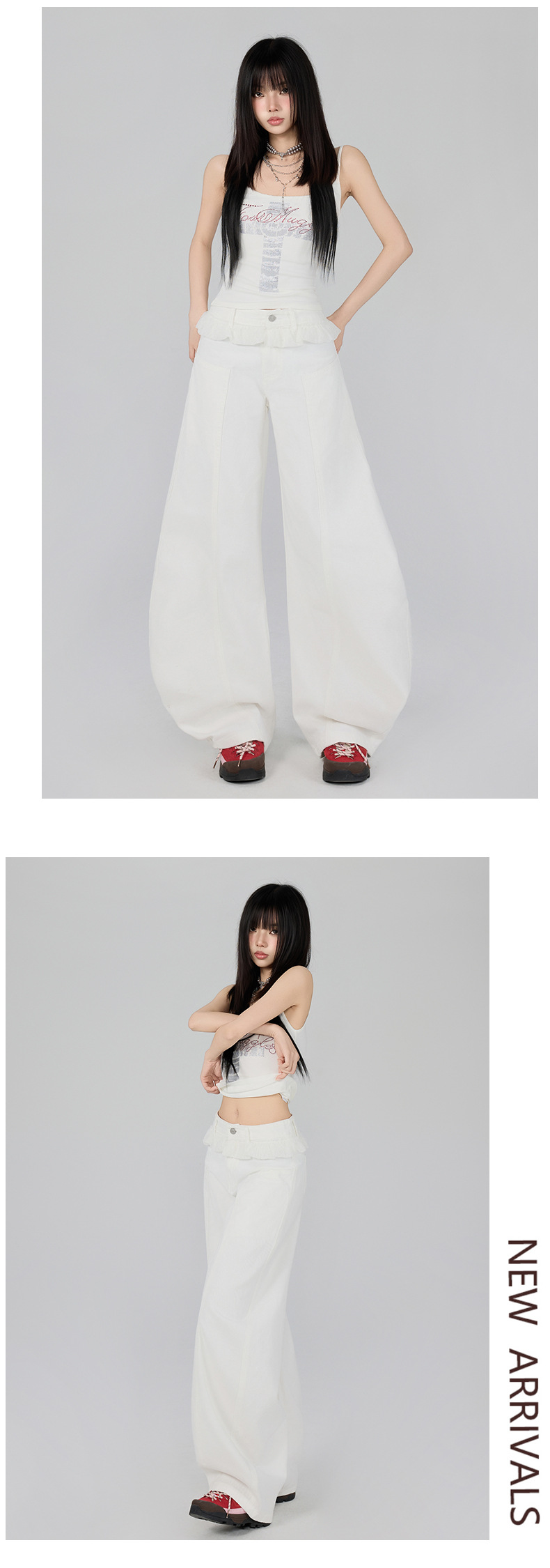 Women's Denim Pants with Lace Hem Design for Body Flare Trousers