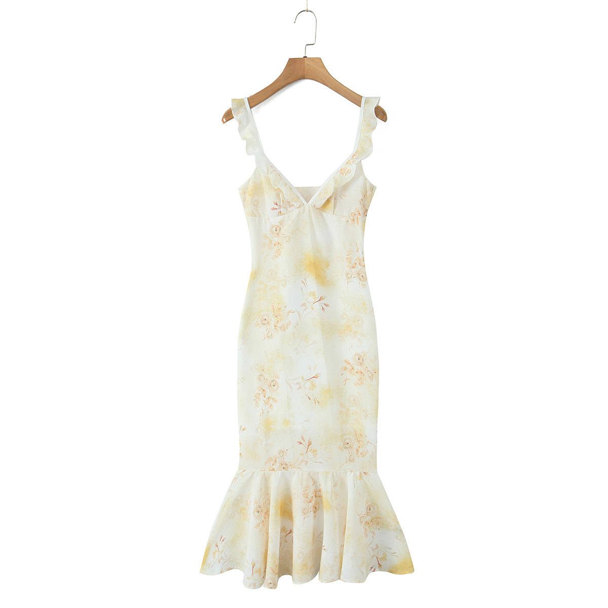 Strapped fish tail sleeveless printed long skirt dress