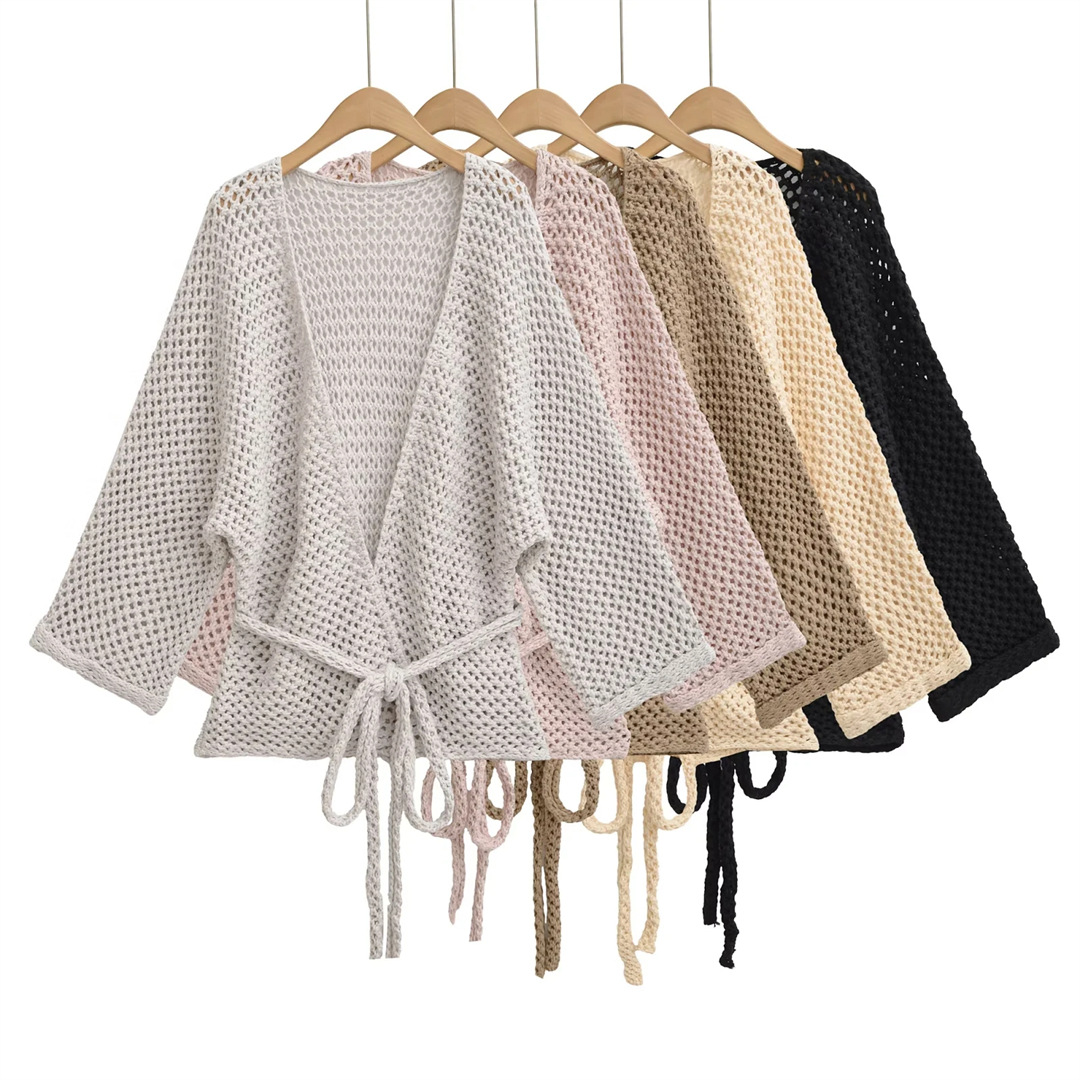 Lazy V-Neck Long Sleeve Plain Cardigan