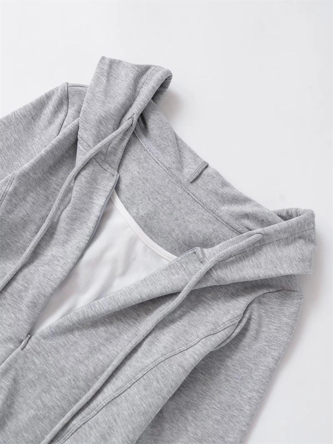 Layered Asymmetric Crop Hoodie - Cord & Concealed Zip