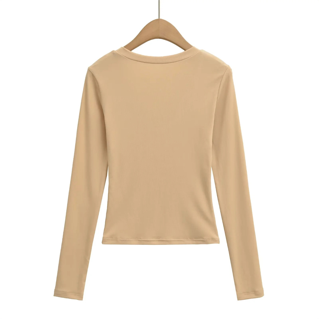 Plain Slim Fit Low Cut Wrist-Length Body Suit