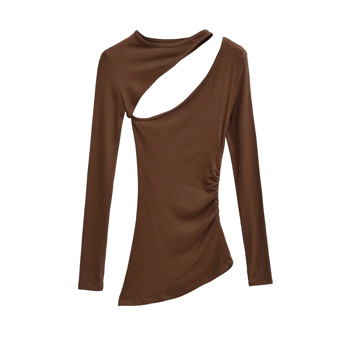 Irregular Collar Slim Removable Strap Full Arm Top