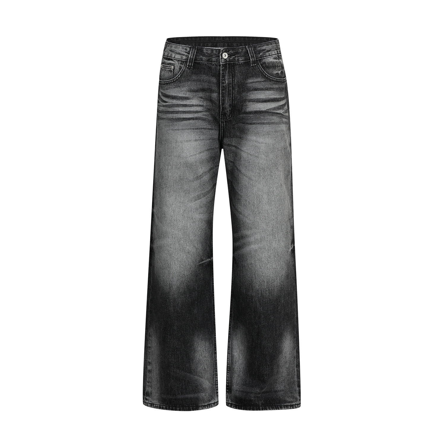 Retro Street Style Cat Whisker Pattern Loose Fit Men's Washed Black Flare Jeans