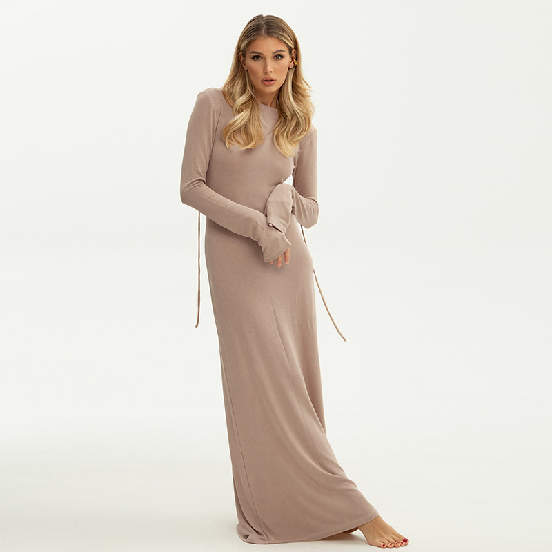 High Waist Round Neck Full Sleeve Maxi Dress