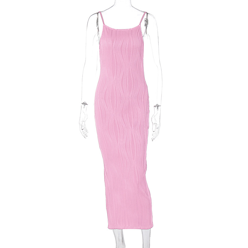 Open Back Sleeveless Collarless Polyester Mid Waist Dress