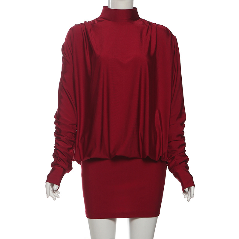Plain Open Back Bodycon Turtleneck Full Sleeve Dress