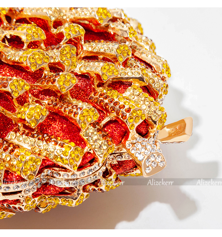 3D Chips Crystal Evening Clutch Bags Wedding Party Bridal Diamond Boutique Novelty Metal Purses And Handbags High Quality